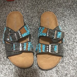 Beaded Sandals with Buckles